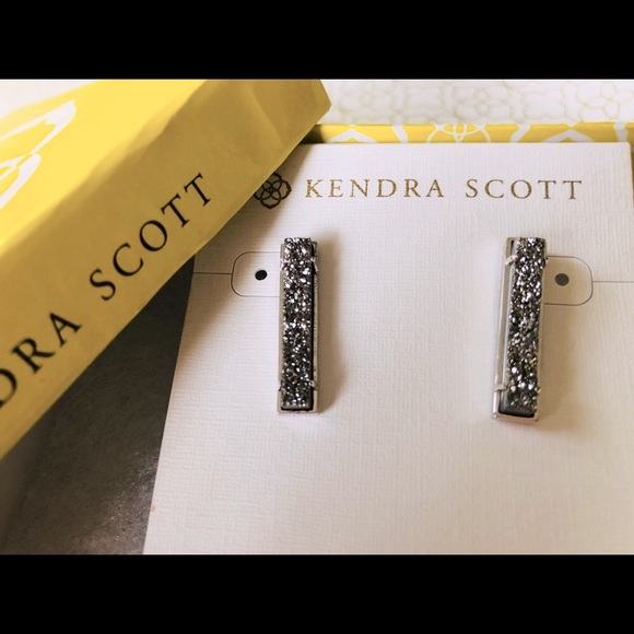 NWT Kendra Scott Levi RARE & Retired Platinum Drusy Earrings Silver Hard To Find - Picture 5 of 13